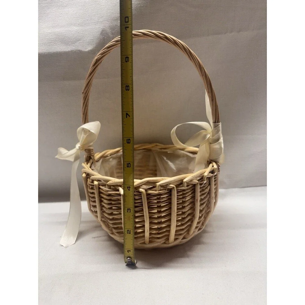 Rattan Flower Girl Basket Wicker Wedding Petal Basket Handwoven Rustic W/ Handle